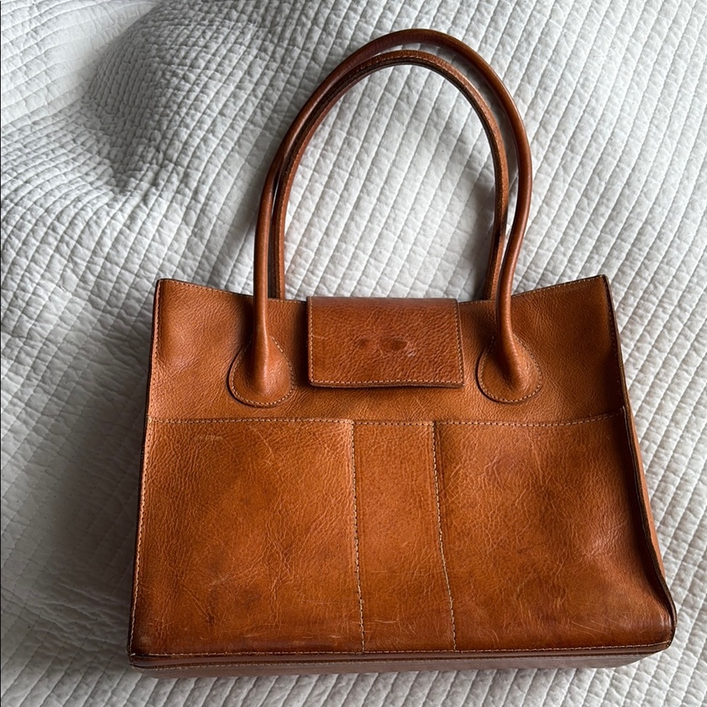 Vintage Beth Springer Tan Leather Shoulder Bag with Double Handles